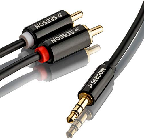 SEBSON Cavo Adattatore da Jack 3.5 mm a 2 RCA Maschio (rosso e bianco) - 3m - schermato, placcato oro - Cavo Audio per Cuffie, Amplificatore, Stereo