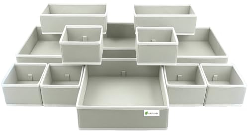 Solutionder 12 pcs Drawer Organiser Divider UK Large (Grey)