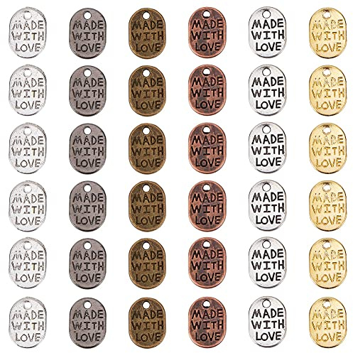 PH PandaHall 360 pcs 6 Colors Tibetan Style Alloy Pendant Charms Valentines Day Theme Oval with Word Made with Love Metal Pendants for Bracelet Necklace DIY Jewellery Making, Mixed Colors