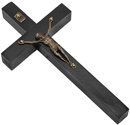 Garneck Bois Chrétien Mur Croix Mur Monté Art Artisanat Suspendu en Alliage de Zinc Jésus Croix Chrétien Cadeau Décoration Murale de La Maison (Noir)