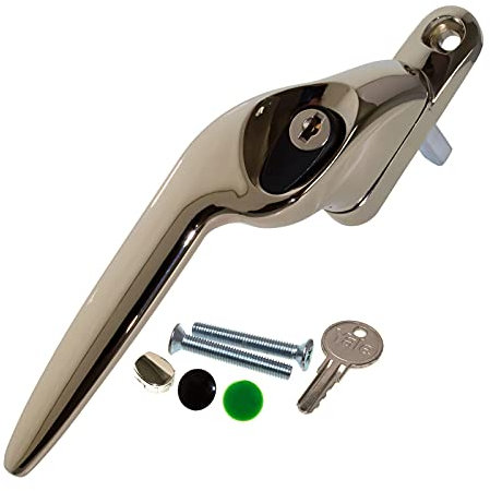 Champagne Gold Left-Hand Yale UPVC Window Handle Cranked Double Glazing Universal Key Locking - 40mm