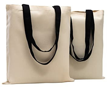 POLHIM® Hochwertige Stoffbeutel - Beutel für Wäsche, Sport, Shopping, Lebensmittel - Umweltfreundliche, Wiederverwendbare Jutebeutel mit Schwarz Griffen-Unbedruckte 38 x 42 cm, 220 gr/m2, 2 stück