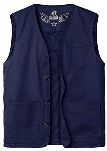 Yukirtiq Herren Outdoor Weste Sommer Fotograf Ärmellos Jacke Baumwolle Weste Golf Wandern Weste Safari Multifunktionsweste, Blau, XXL