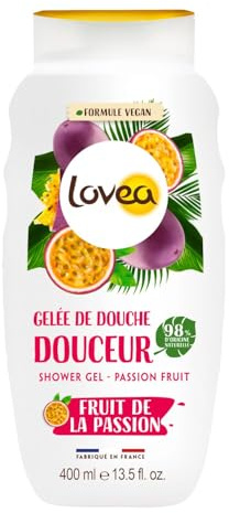 LOVEA - Gelée de Douche - Extrait de Fruit de la Passion - Mousse Fine & Onctueuse - 96% d'Origine Naturelle - PH Neutre - Sans Sulfate - Fabriqué en France - 400 ml