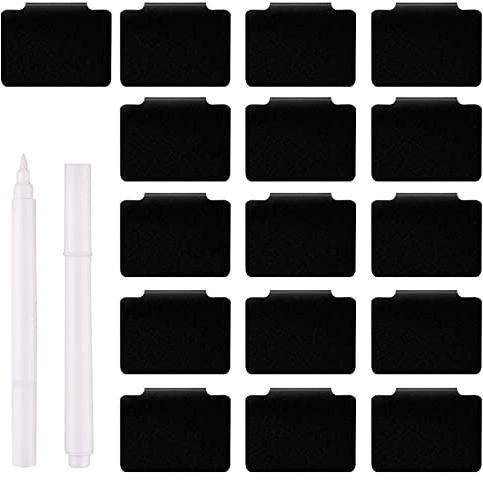 16 Etiquetas de Cesta,Portaetiquetas de Cesta,Portaetiquetas de Pizarra para Cajas de Almacenamiento,Con 2 Bolígrafos Blancos,Portaetiquetas para Cajas de Almacenamiento de Cesta