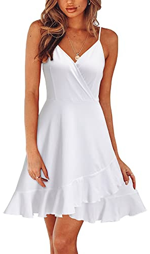 ULTRANICE Vestido de Verano para Mujer con Cuello en V y diseño Floral Ajustable con Volantes de Espagueti