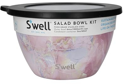 S'well Salad Bowl Kit, Geode Rose 1.9L - Salad Lunch Box with Condiment Container and Removable Tray