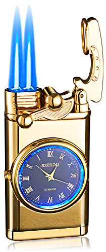 Feuerzeug Sturmfeuerzeug, Gasfeuerzeug Jetflame Doppelstrahlflamme Jet feuerzeug, Metall Sturmfeuerzeug Gas nachfüllbar Lighter für Kerzen Geschenkidee für Männer(ohne Gas)