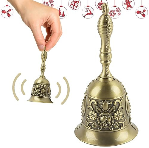 Glocke Weihnachten, ACTOYS Weihnachtsglocke, Handglocke Tischglocke Komplett aus Metall, Weihnachtsschmuck Accessoire zu Nikolauskostüm Hochzeit Abendessen Schule (Bronze)