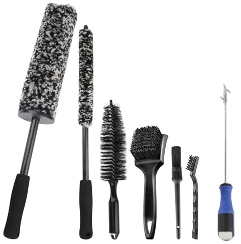 Outigu Car Wheel Brush Kit - 7PCS Wheel Cleaning Tool, Different Sizes Microfiber Bendable Wheel Brush Kit for Soft, Scratch-Free Cleaning of Tires, Rims, Fenders, Exhaust Tips