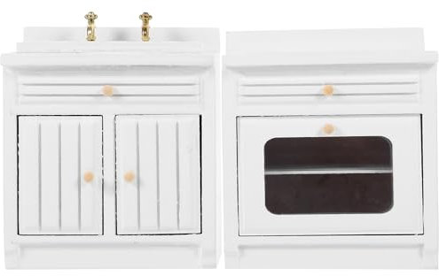 ibasenice Miniature Dollhouse Kitchen Sink and Stove Set 1 12 Scale Mini Sink Cabinet Furniture for Dollhouse Kitchen Decor and Accessories