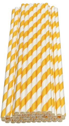 Haobase 50 Stück Papier Trinkhalme, biologisch abbaubare Papier Strohhalme zum Trinken Cocktail, Kaffee, kalte Getränke (Streifen-Muster) (White/Orange Stripes)
