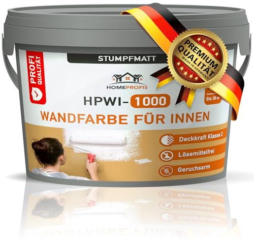 Home Profis® Wandfarbe Weiß | Gute Deckkraft | Wand Farbe Innen zum Färben & Ausbessern | Geruchsarm | Stumpfmatt | Diffusionsfähig | Profi Qualität | HPWI-1000 (5 Liter | Bis 30 m²)