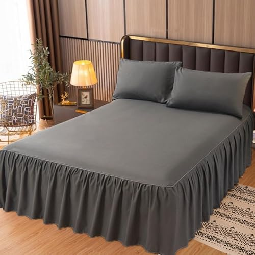 Sängkjol, överkast, kjoltyp, polyester, lakan, ett stycke, dammskydd, halkfri, skyddsfodral, enfärgad, för alla årstider-mörkgrå – 200 x 220 cm, kjolhöjd 40 cm