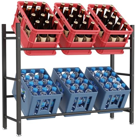 YheenLf Getränkekistenregal(6 Kästen), Weinregal Metall, Freistehend & Stabiles, Kistenregal aus Metall, Höhenverstellbar & Montagematerial, Lagerregal für Getränke, 104x32x84cm