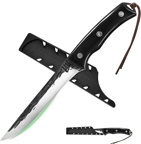 FULLHI Cuchillo deshuesador con funda,Cuchillo de cocina Full Tang,Cuchillo de acero al carbono para trinchar y deshuesar,Cuchillo de pesca para casa,Camping Barbacoa (Negro, 15,5cm)
