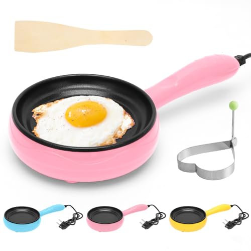 Tutamaz Sartén pequeña eléctrica 220 V mini sartén multifuncional sartén frita panqueques huevos con revestimiento antiadherente y espátula de madera para tortilla hamburguesa carne