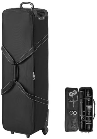 VEVOR Valise à roulettes pour équipement de Studio, 100x38x32 cm, Sac Transport pour Appareil Photo, avec roulettes, Sangles, Compartiment rembourré, poignée, pour Pied éclairage, trépied, télescope