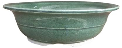 Genérico BIOMATA Pot de bonsaï rond en céramique 19,5 x 19,5 x 6,2 cm | Pot de bonsaï fabriqué dans l'UE | Pot avec 3 trous de drainage | Grès blanc émaillé vert | Arbre non inclus