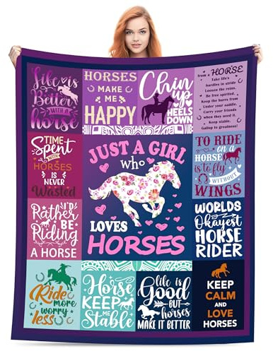 Horse Blanket Gift for Girls Women Plush-Just A Girl Who Loves Horses Comfy Throws Cowboy Western Lightweight Sheet Soft Fleece Cozy Sofa Couch Bed Room Birthday Decor Bed Travel 50x40in.
