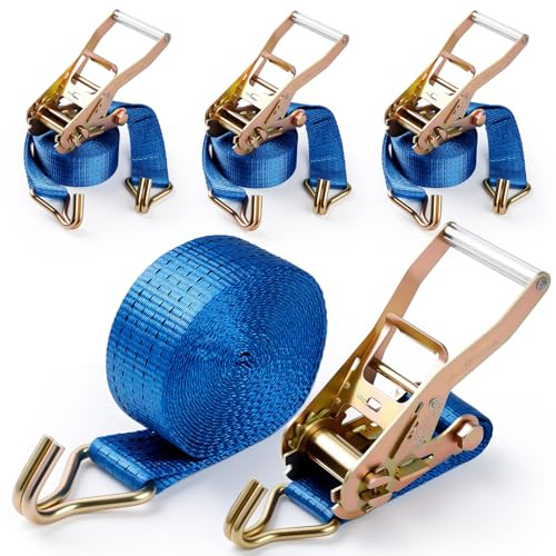 4Pack Ratchet Straps Heavy Duty-2 Inch x 20 Feet(7,500lb Break Strength), Tie-Down Ratcheting with J-Hook Cargo Straps Tiedown Ratchet for Moving and Transports with Trailers, Pickup, Flatbed Trucks