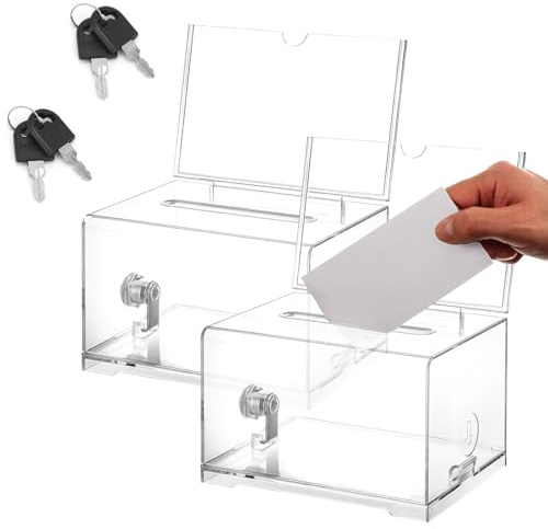 Scatola per Donazioni in Acrilico, 2 Pezzi Salvadanaio Trasparente, Scatola per Raccogliere Opinioni, con Serratura e Chiave, con Adesivo, per Votazioni, Concorsi, Gare, Biglietti da Visita