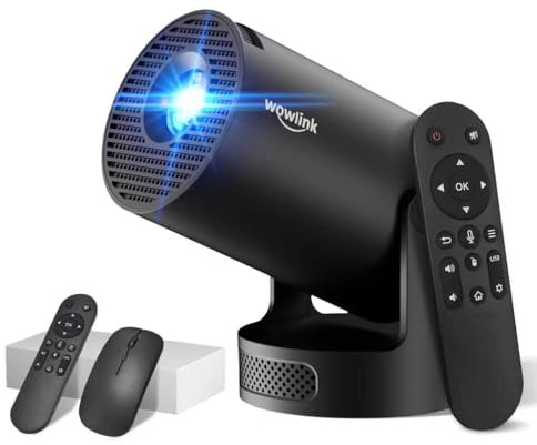 [Integrerade appar och 2025 uppgradering] Mini Projektor med WiFi 6 Bluetooth 5.4 Stöd 4K 1080P Auto Keystone 180° Justerbar Bärbar Projektor Kompatibel med HDMI/TV-stick/Memory Stick/Laptop, Svart