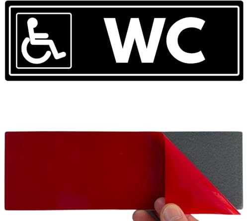 LEIASA | Señal Baño Minusválidos - 7,5 x 23 cm - Grosor 2 mm - Acrílico - Placa Adhesiva - Cartel Aseo Accesible - Signo WC Discapacitados - (Baño Minusvalidos)
