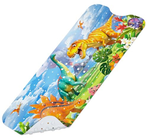 Alfombra de baño Ducha Antideslizante Bañera 100 x 40 cm con 200 Ventosas Fuertes para Infantil Niños, sin BPA, Lavable a Máquina - Dinosaurio