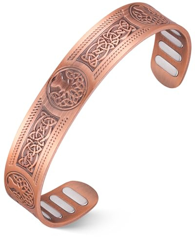 Jeracol Copper Bracelets for men, Copper Bracelet with EllipseMagnet(5000 Each), 99% Pure Copper,Jewelry Gift (Three tree)