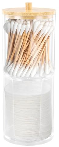 Kuleyang Dispenser per dischetti di cotone, in acrilico trasparente, con coperchio, per bagno, trucco, viaggi, Qtip e cotton fioc