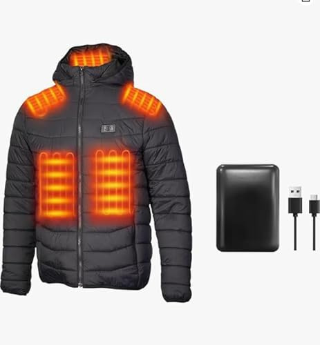 Rrtizan Gilet riscaldabile da uomo, con power bank da 10000 mAh, giacca riscaldabile e giacca termica con batteria per uomo, 15 zone di riscaldamento, 3 livelli di temperatura, antivento, Nero-25006