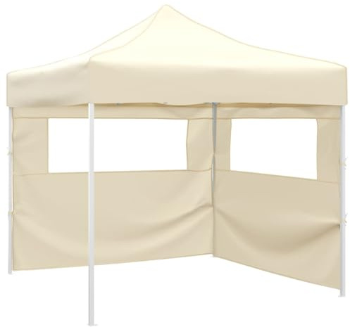 Nqyjm Trädgårdspaviljong utomhus hopfällbart tält med 2 väggar 291 x 291 x 315 cm kräm, paviljong tält tält för bröllop, camping, kommersiella evenemang