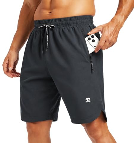 Men's Running Shorts Side Split Athletic Gym Training Shorts with Zipper Pockets Quick Dry Lightweight Performance Workout Bottoms for Marathon Jogging Bodybuilding Fitness Sports Wear Dark Gray XL