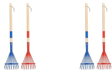 Aundhegrtt 4 Rastrillos de Metal para Niños con de Madera, Rastrillo Pequeño de 27 Pulgadas para Jardinería, Mini Rastrillo para Niños, Herramientas para Jardín, Césped y Patio