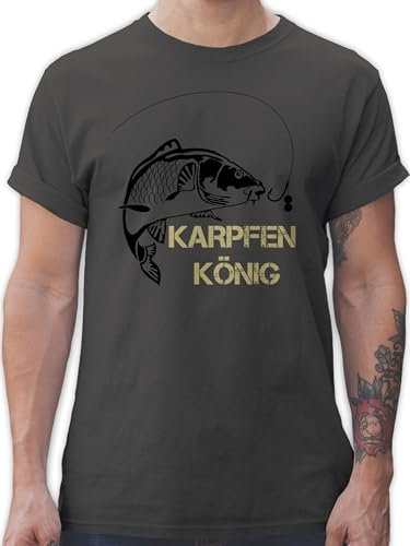 T-Shirt Herren - Angler Geschenke & Angeln Zubehör - Karpfen König - XL - Dunkelgrau - Angel Sport t Shirts männer Tshirt sprüche Fisch Shirt Fischerei Tshirt. angelmotiv Mann Motto für