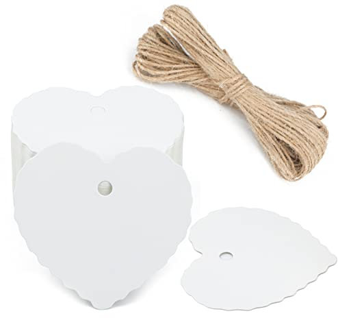 G2PLUS 100Stk. Herz Geschenkanhänger, Weiß Kraftpapier Etiketten Tags 300g/m² Anhänger Etiketten mit Schnur for Muttertag Valentinstag Hochzeit Geschenke