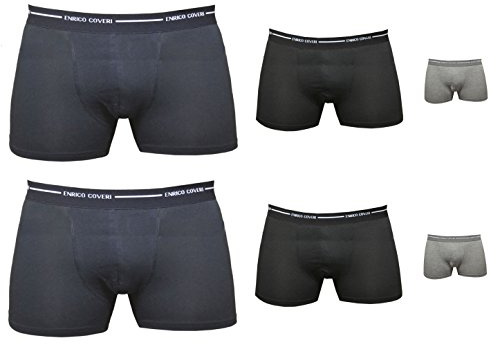 Enrico Coveri 6 Boxer Uomo Cotone bielastico Art. EB1000 Elastico Esterno (6/XL, Nero/Blu/Grigio)