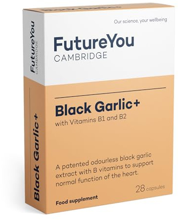 FutureYou Black Garlic+ (28 Odourless Capsules). Heart Health Supplements. Garlic Capsules Odourless High Strength for Healthy Cholesterol - Genuine FutureYou Cambridge Supplements