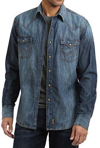 Wrangler Retro western snap front långärmad skjorta skjorta, Denim, L
