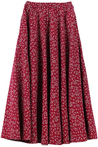 Camilife Jupe Longue en Coton et Lin pour Femme avec Poches Latérales Ceinture élastique Style Rétro Vintage Bohème Maxi Jupes Fleurs Taille S/M