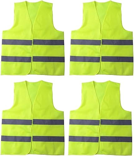 Voarge 4 Stück Warnweste Sicherheitsweste, 360 Grad Gut Sichtbar Reflektierende Warnschutzweste, für Auto KFZ Fahrrad Motorrad mit Hohem Risiko,Waschbar