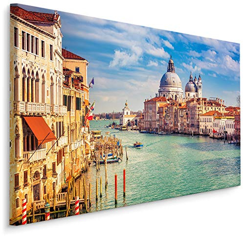 Muralo Cuadro en lienzo 120 x 80 cm, diseño de Venecia con canal, impresión artística de pared con agua y cañones, para dormitorio o sala de estar, diseño XXL 418 x 120 x 80 cm