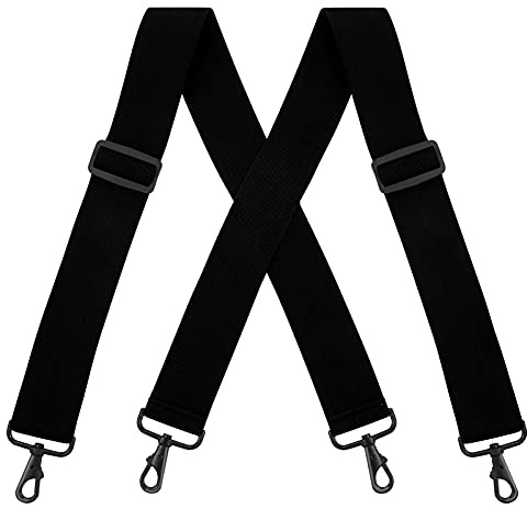 Buyless Fashion Mens Suspenders - 48 Elastic Adjustable Heavy Duty 2 Wide - X Back With Black Hooks - 5140-Black