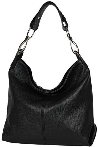 AMBRA Moda GL033 - Damen echt Ledertasche Handtasche Schultertasche Henkeltasche Beutel (Schwarz)