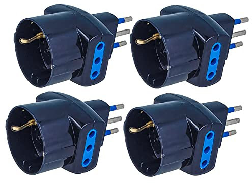 4 Pezzi Adattatore Triplo Spina 10A e 16A, Adattatore Triplo Presa Schuko, Multipresa Bipasso e Schuko (Spina Piccola 10A, Nero)