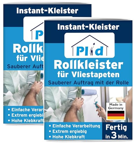 PLID® Rollkleister für Vliestapeten - Tapetenkleister in 3 min fertig - einfache Anwendung - Tapetenkleister für Vliestapeten mit glatter und strukturierter Rückseite - hoher Ergiebigkeit 2x200gr.