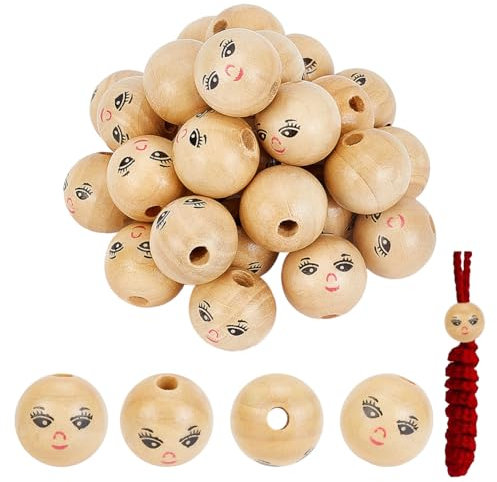 FINGERINSPIRE Smile Holzperlen 30 Stück x 21,5mm Natur Holz Perlen mit Loch Lächelndes Gesicht Holzkugeln Rund Holzperlen für Makramee Auffädeln Armband Traumfänger Anhänger DIY Handwerk