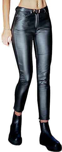 JOPHY & CO. Pantalon Chino Femme Simili Cuir (cod. 3032), Ceinture Noire, M