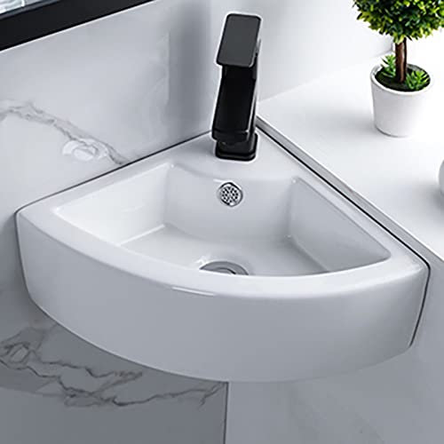 ARHAMS Petit Évier de Salle de Bain à Montage Mural d'angle, Lavabo Salle de Bain, Évier de Salle de Bain avec Ensemble de Robinet, Mini Lavabo en Céramique Blanche avec Trop-Plein (Color : C)